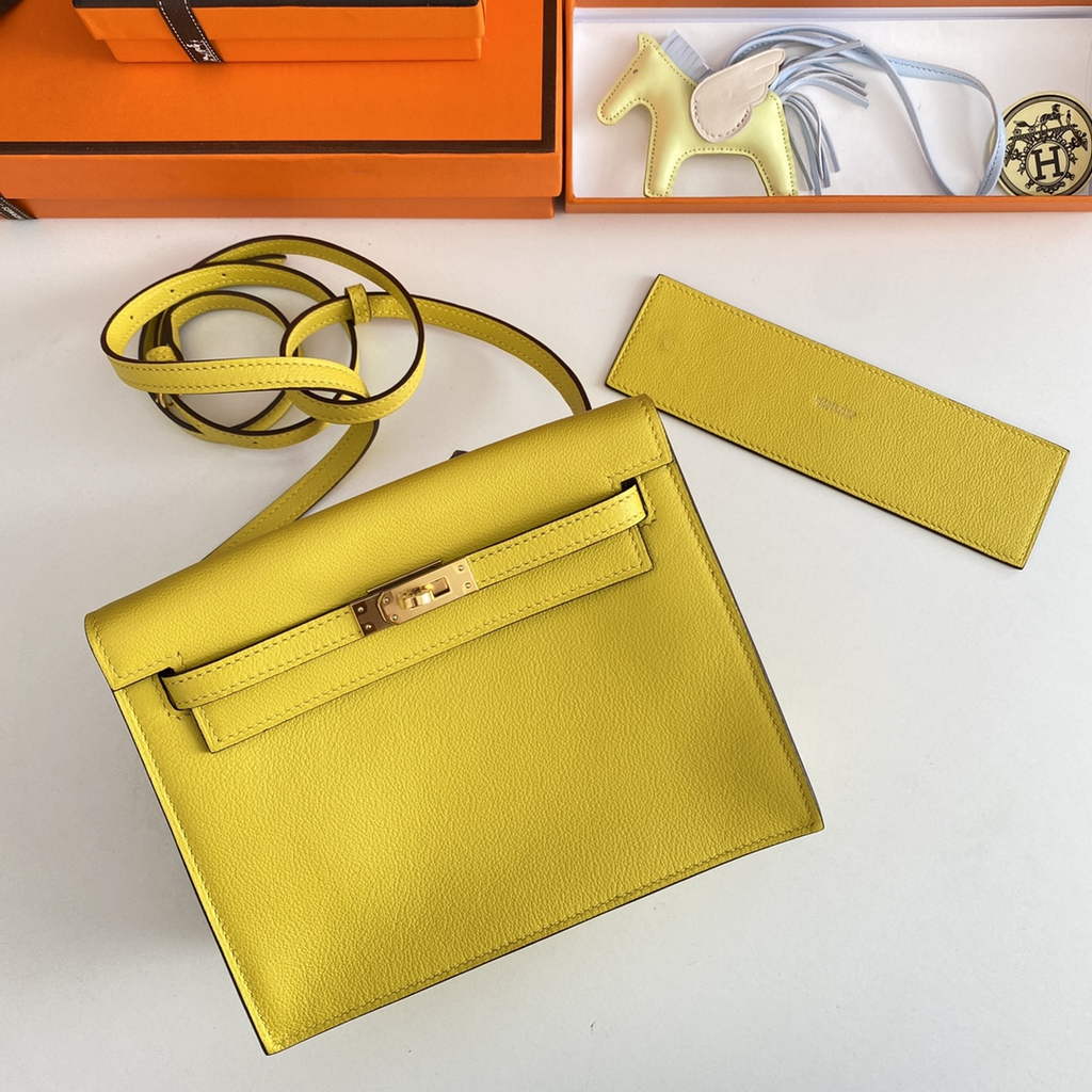 Hermès Kelly Danse II lemon yellow Evercolor leather with gold