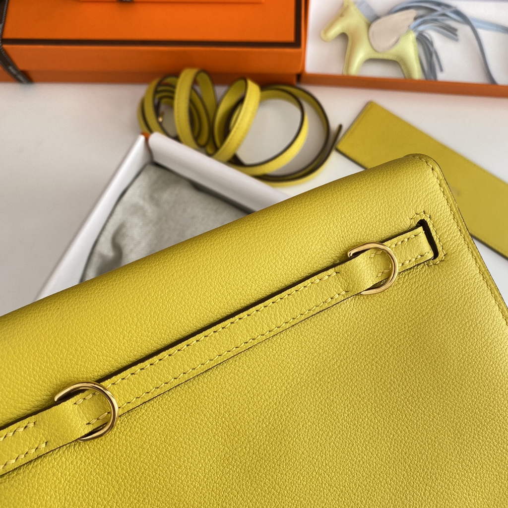 Hermès Kelly Danse II lemon yellow Evercolor leather with gold