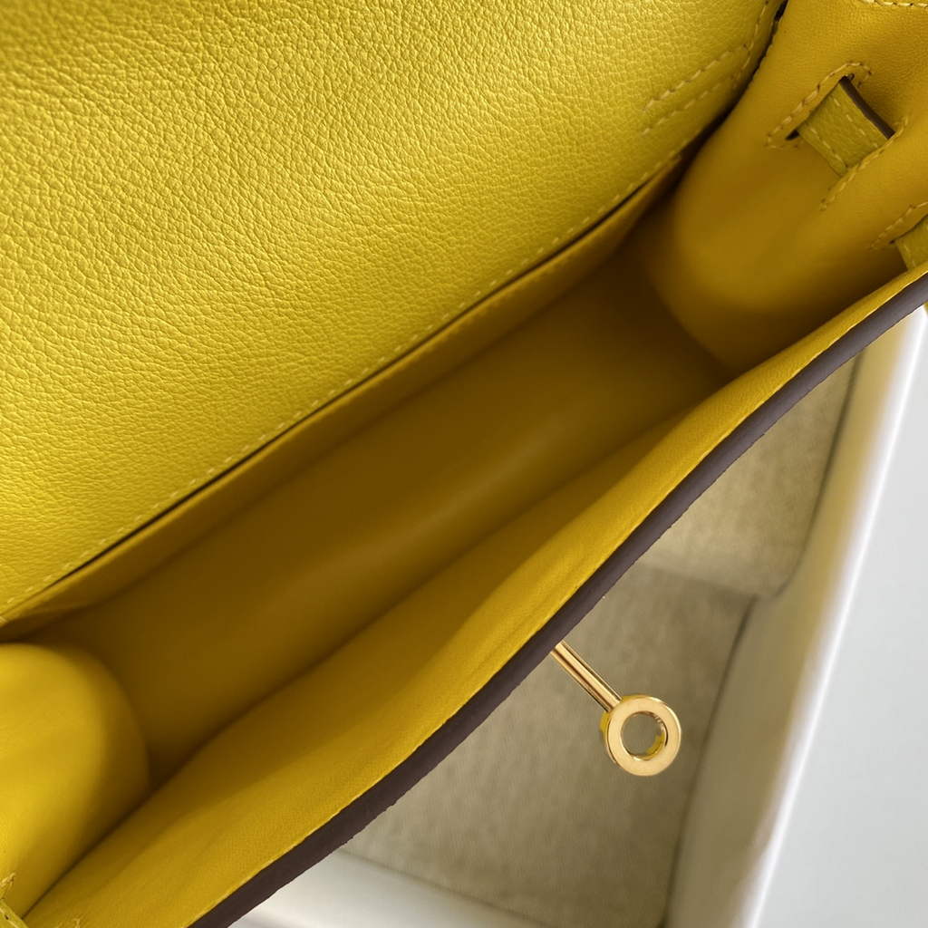 Hermès Kelly Danse II lemon yellow Evercolor leather with gold