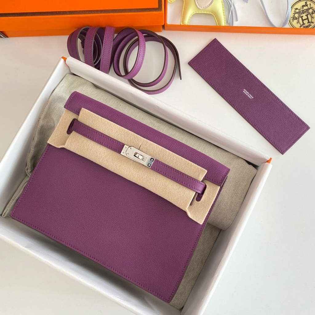 Hermès Kelly Danse II Purple Evercolor leather with Silver