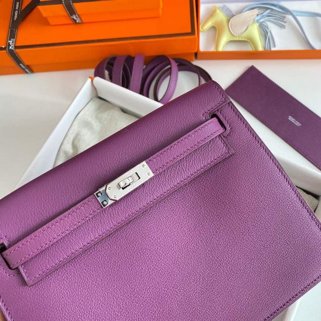 Hermès Kelly Danse II Purple Evercolor leather with Silver