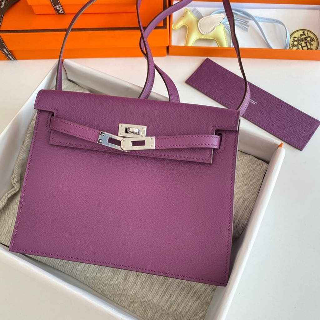 Hermès Kelly Danse II Purple Evercolor leather with Silver