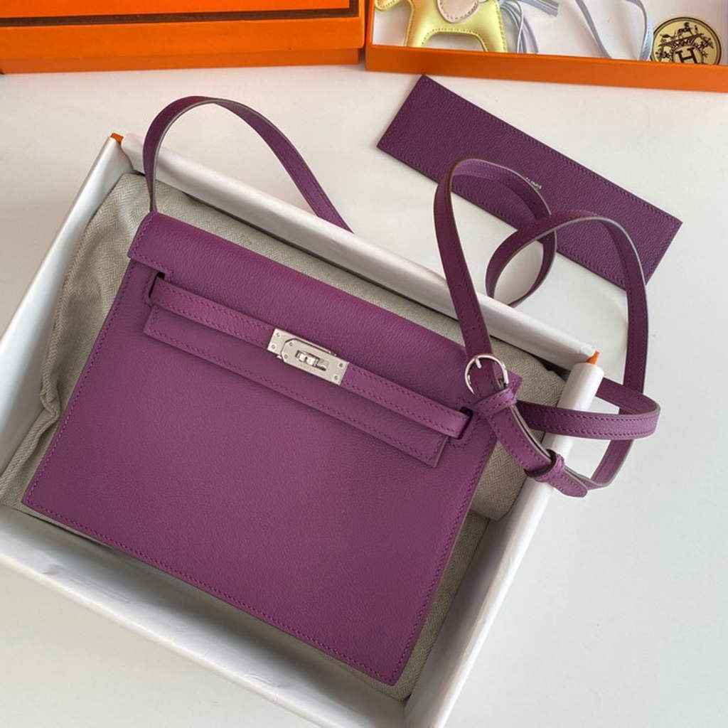 Hermès Kelly Danse II Purple Evercolor leather with Silver