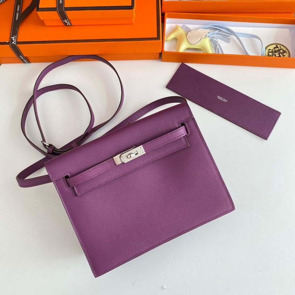Hermès Kelly Danse II Purple Evercolor leather with Silver