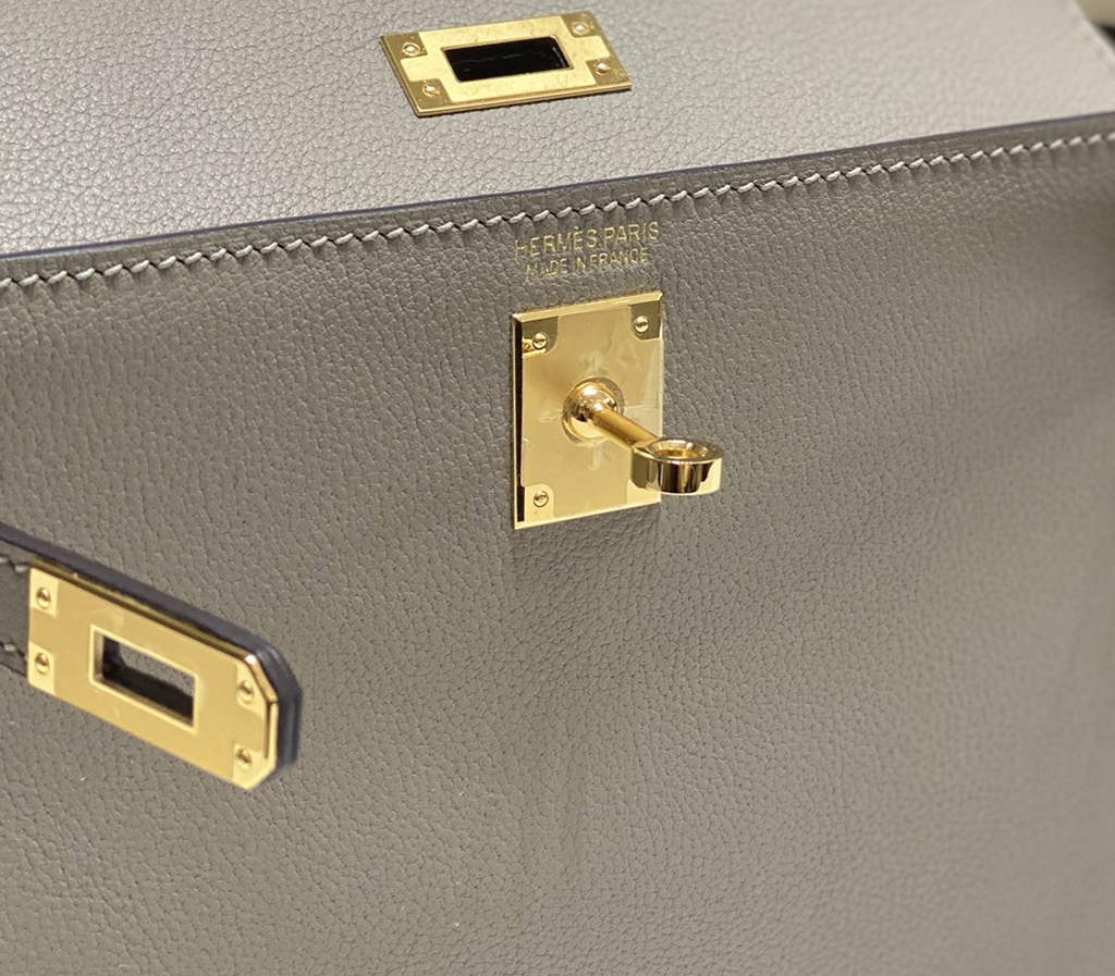 Hermès Kelly Danse II gray Evercolor leather with gold