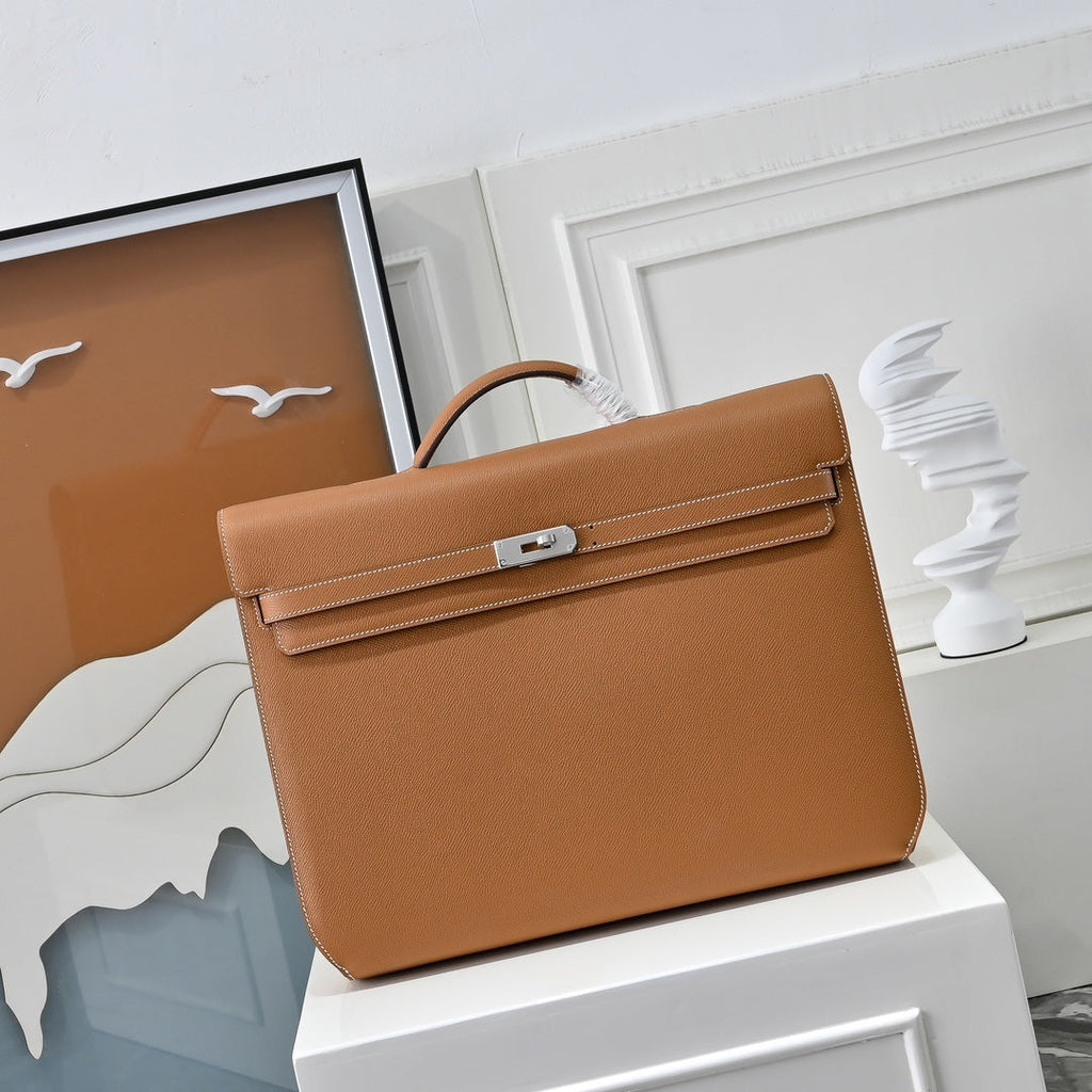 Herm¨¨s Kelly D¨¦p¨ºche 36 hand-stitched Togo calfskin leather briefcase bag in black