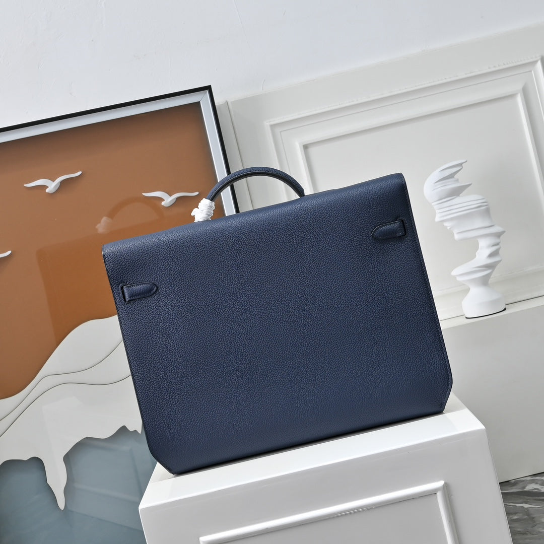 Hermès Kelly Dépêche 36 Togo Calfskin Navy Briefcase