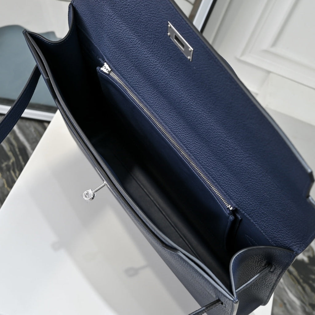 Hermès Kelly Dépêche 36 Togo Calfskin Navy Briefcase