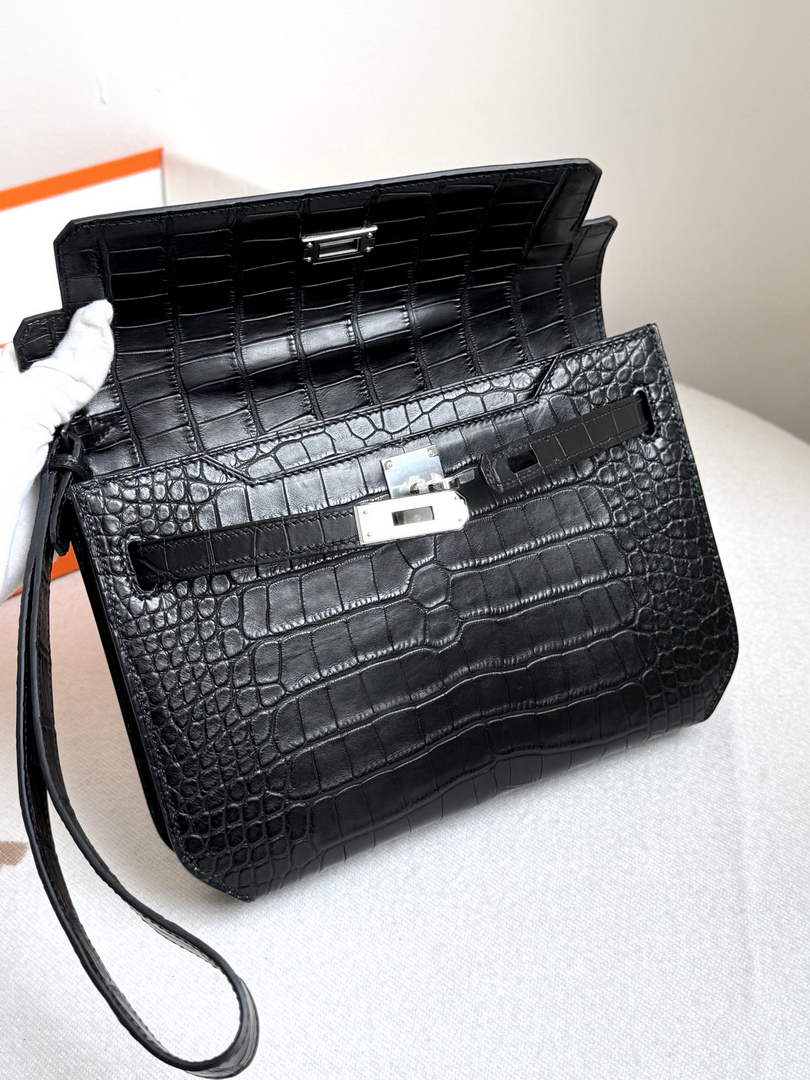 Hermès Sac Dépêches 25 | Black Crocodile | Special Order Clutch - Default Title - View 7