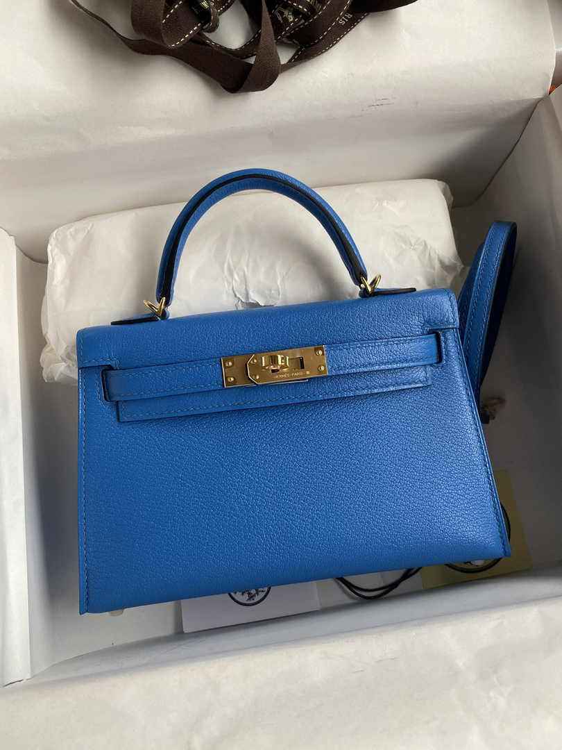 Hermès Kelly II Sellier Mini 2024 Goatskins Blue Leather Gold