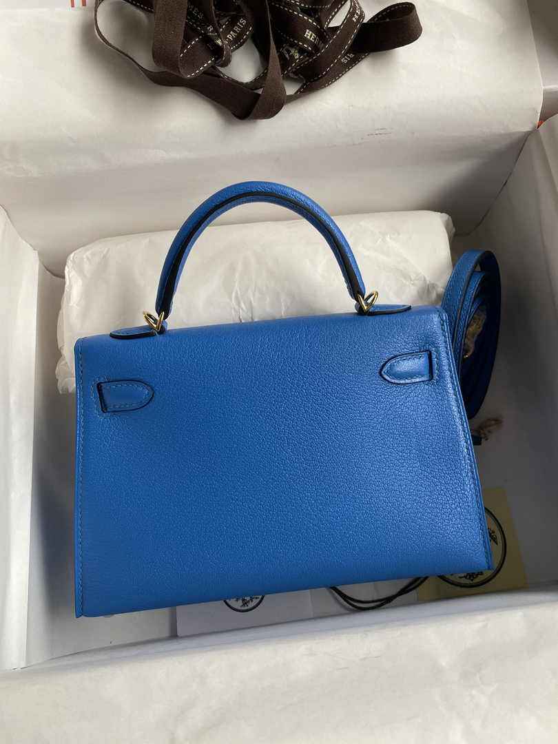 Hermès Kelly II Sellier Mini 2024 Goatskins Blue Leather Gold