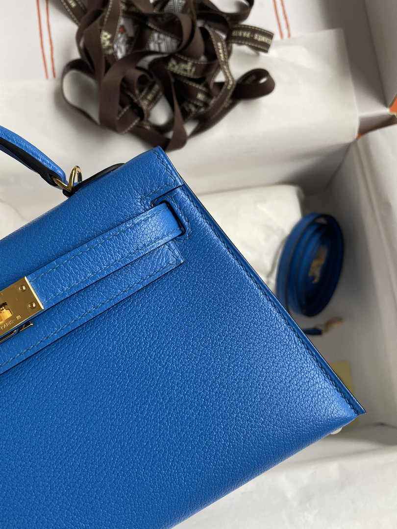 Hermès Kelly II Sellier Mini 2024 Goatskins Blue Leather Gold