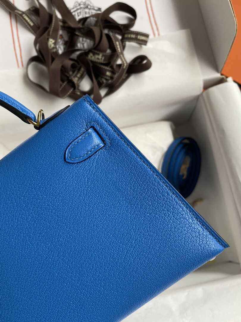Hermès Kelly II Sellier Mini 2024 Goatskins Blue Leather Gold