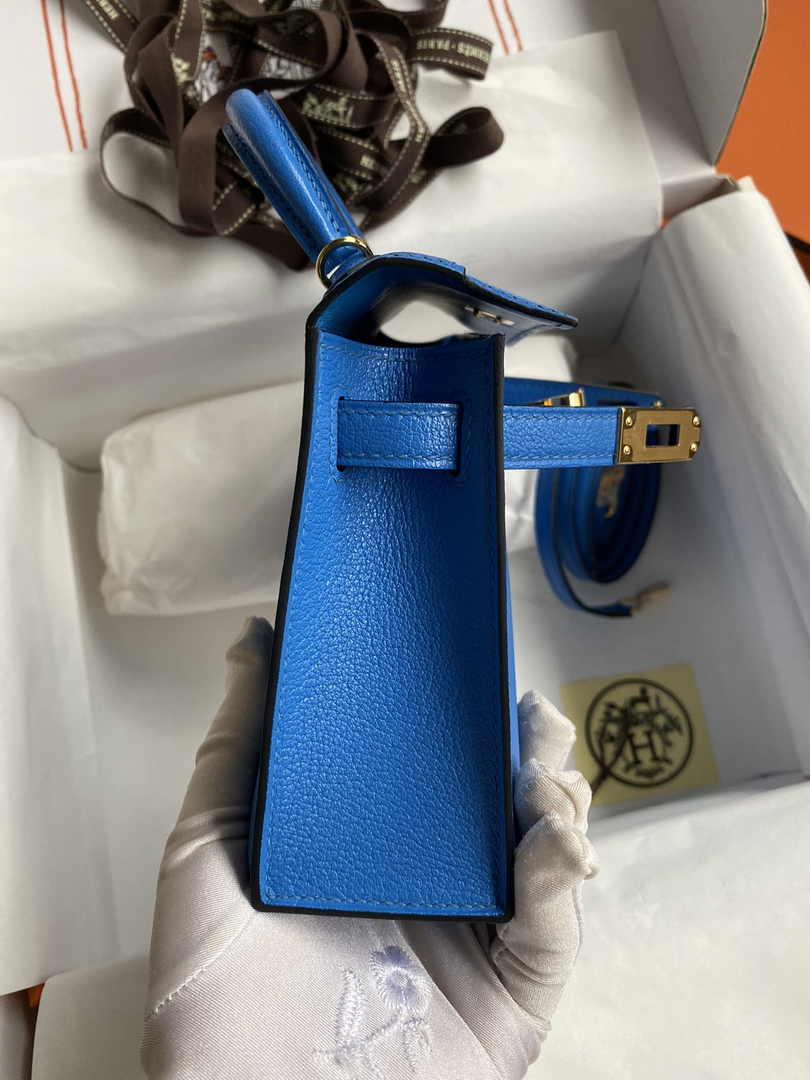 Hermès Kelly II Sellier Mini 2024 Goatskins Blue Leather Gold