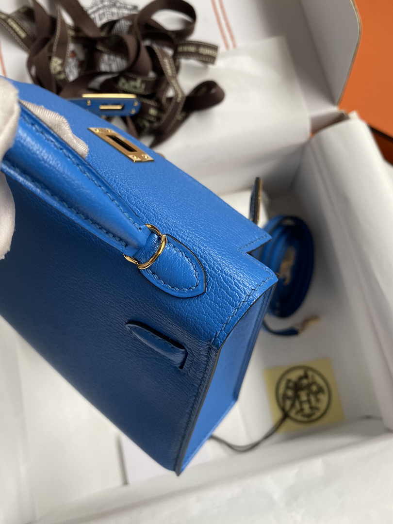Hermès Kelly II Sellier Mini 2024 Goatskins Blue Leather Gold