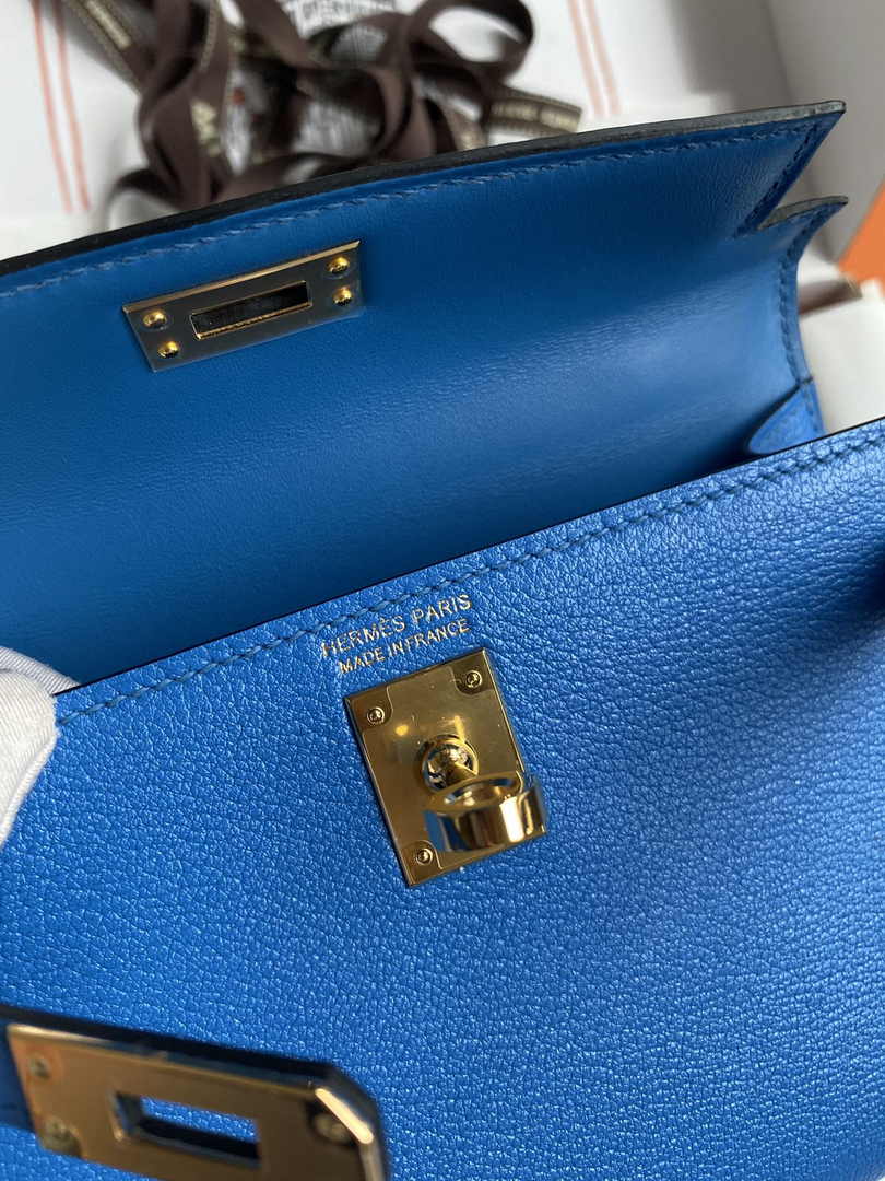 Hermès Kelly II Sellier Mini 2024 Goatskins Blue Leather Gold