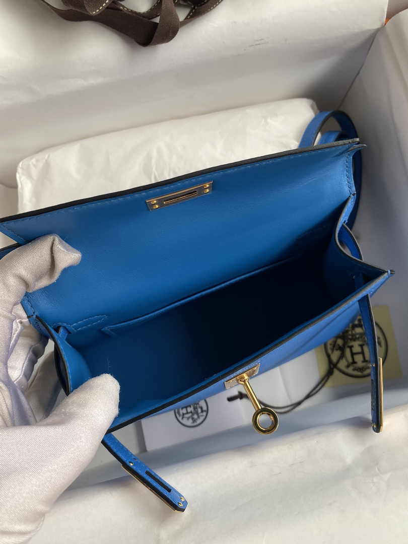 Hermès Kelly II Sellier Mini 2024 Goatskins Blue Leather Gold