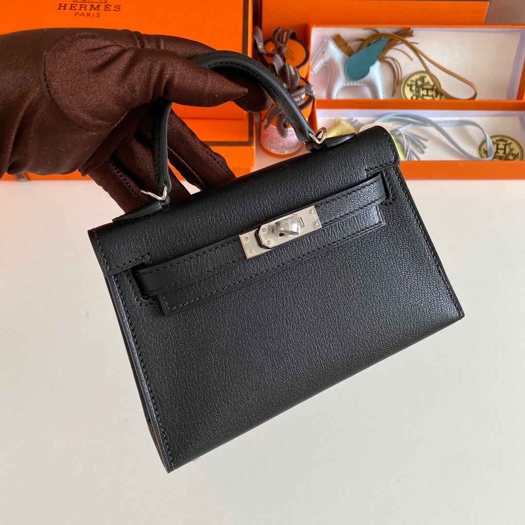 Hermès Kelly II Sellier Mini 2024 Black Goatskins Leather Silver