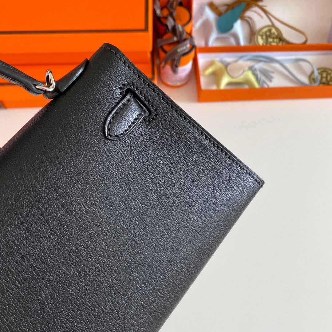 Hermès Kelly II Sellier Mini 2024 Black Goatskins Leather Silver
