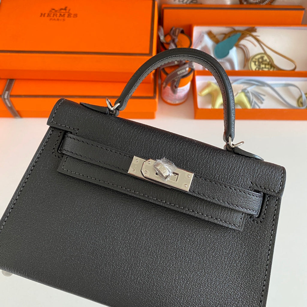 Hermès Kelly II Sellier Mini 2024 Black Goatskins Leather Silver