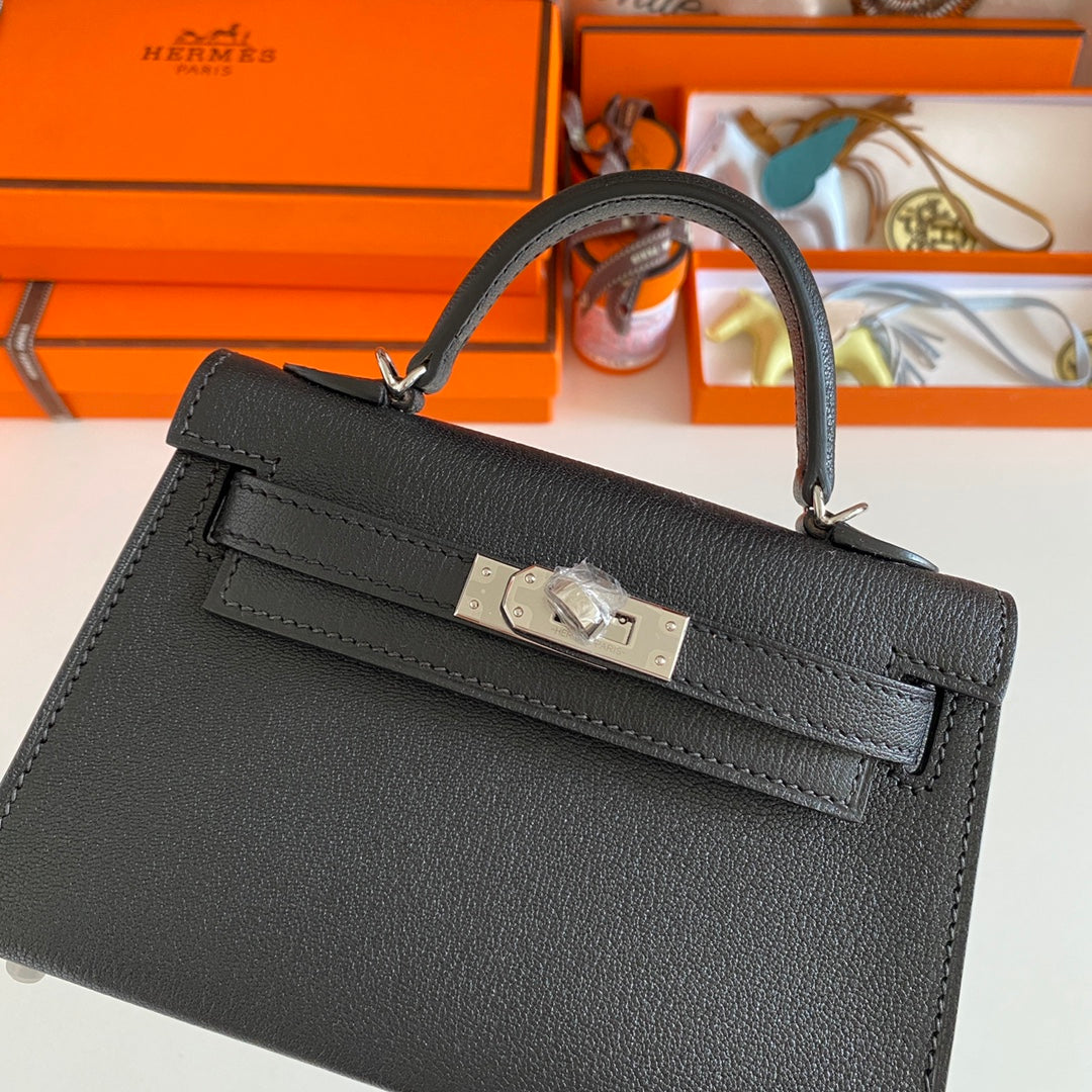 Hermès Kelly II Sellier Mini 2024 Black Goatskins Leather Silver