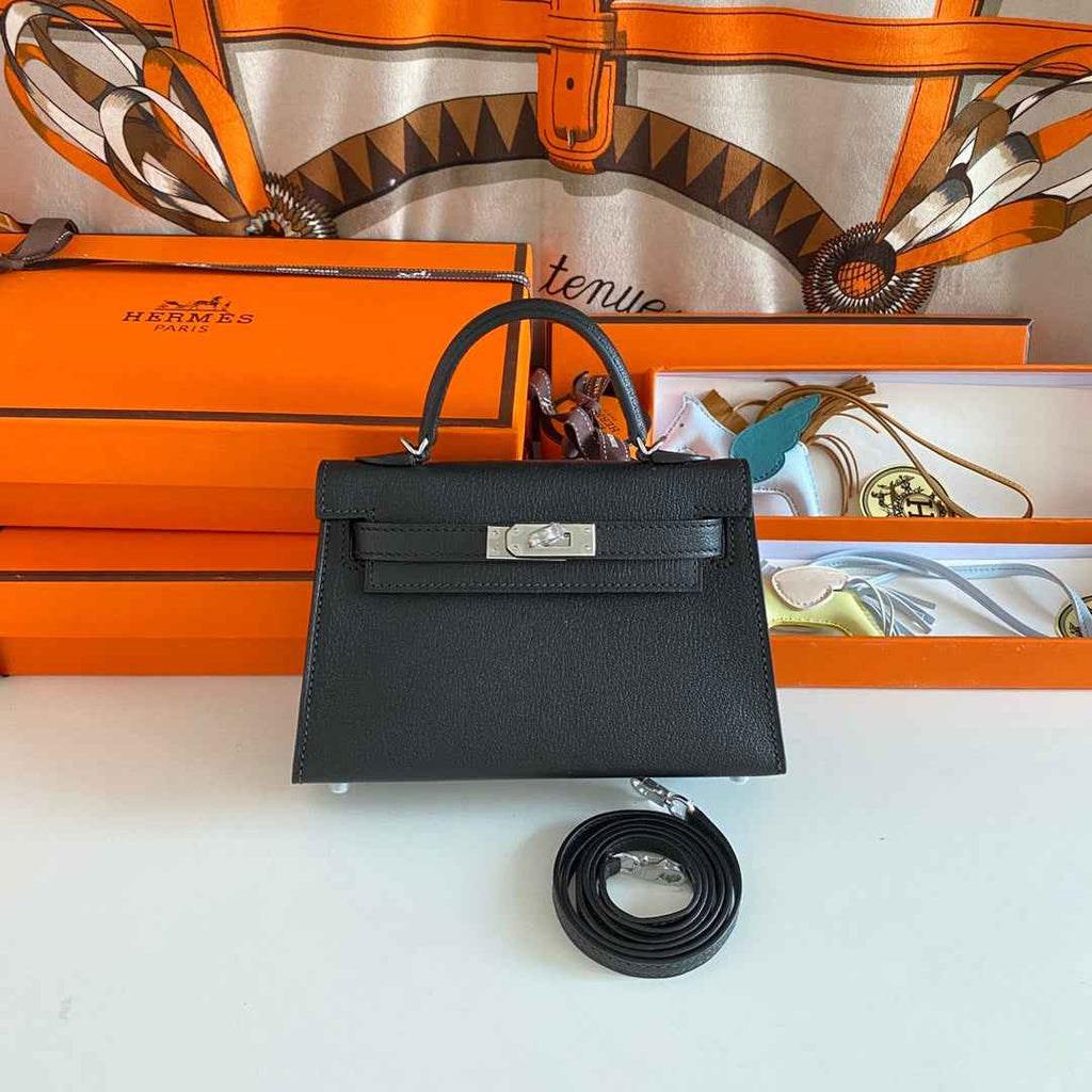 Hermès Kelly II Sellier Mini 2024 Black Goatskins Leather Silver