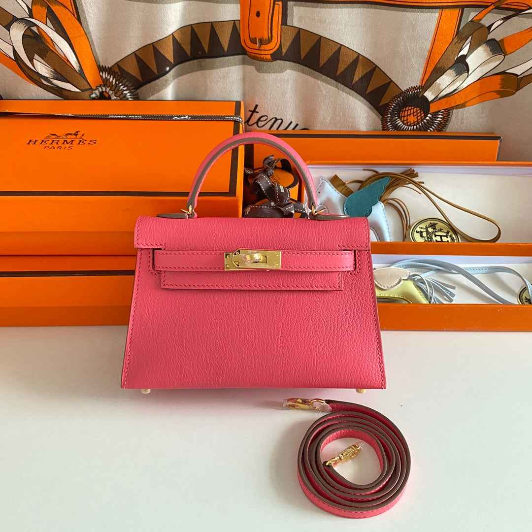 Hermès Kelly II Sellier Mini 2024 Pink Goatskins Leather Gold