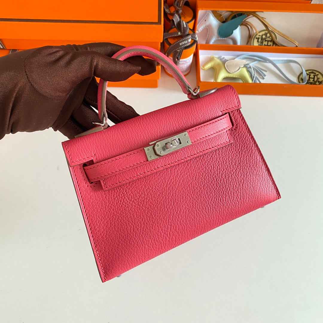 Hermès Kelly II Sellier Mini 2024 Pink Goatskins Leather Silver