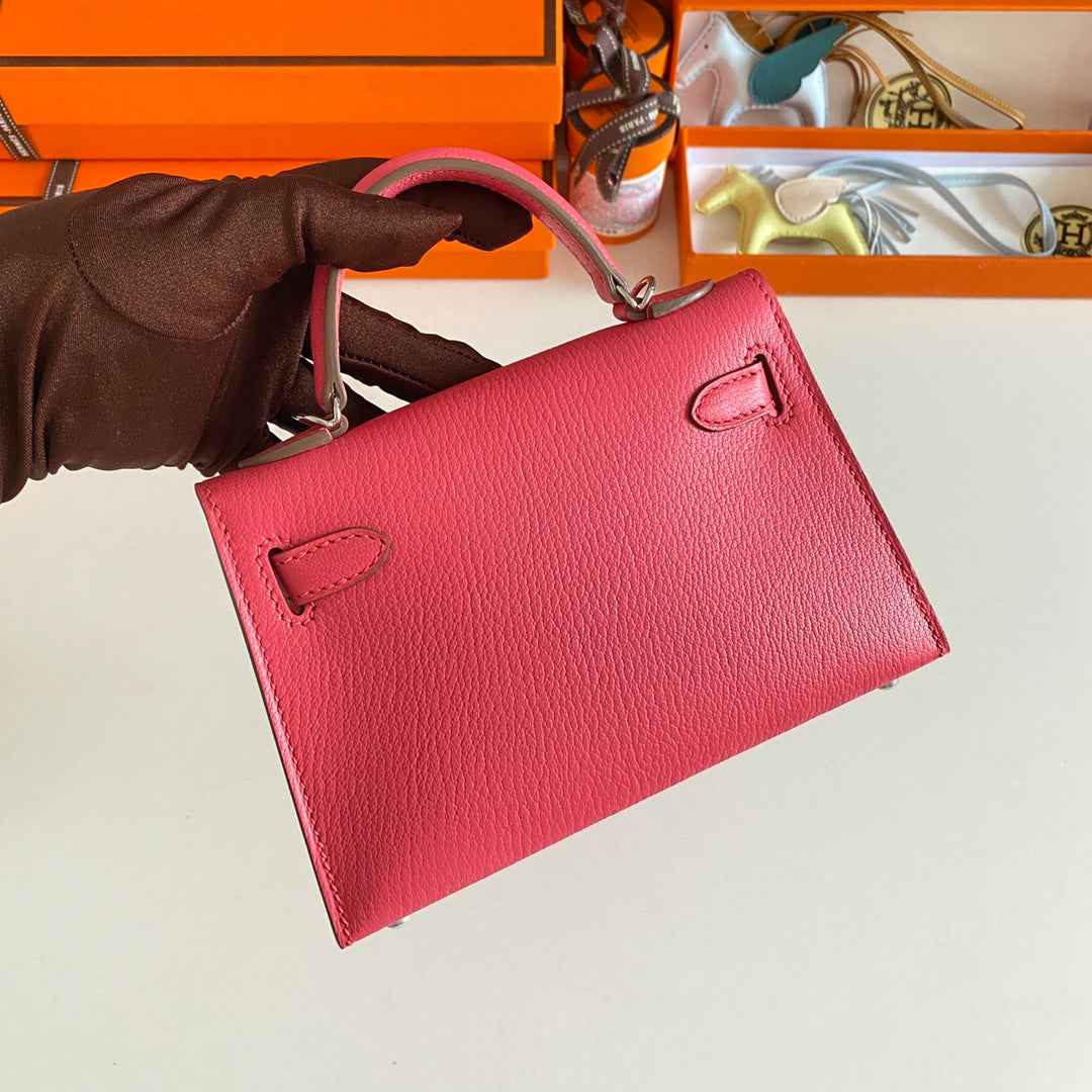 Hermès Kelly II Sellier Mini 2024 Pink Goatskins Leather Silver