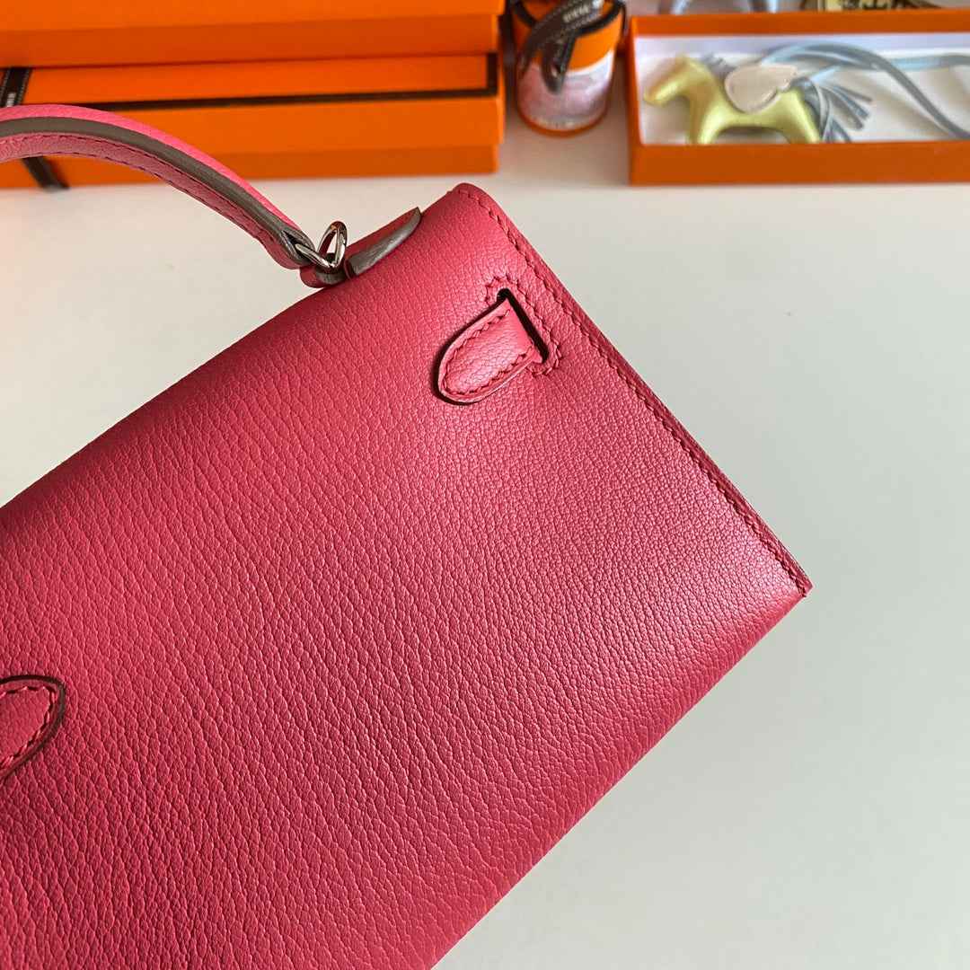 Hermès Kelly II Sellier Mini 2024 Pink Goatskins Leather Silver
