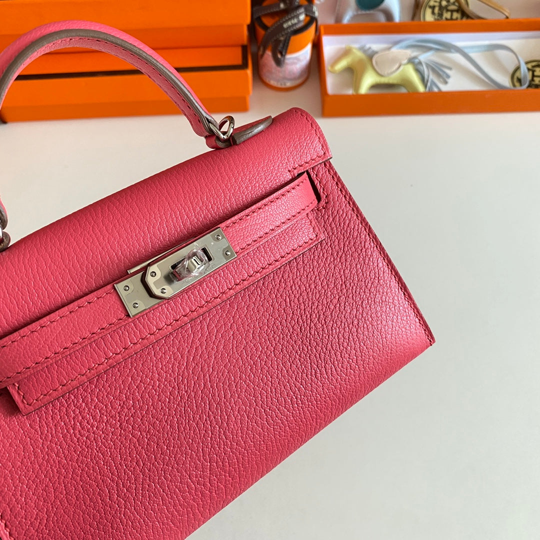 Hermès Kelly II Sellier Mini 2024 Pink Goatskins Leather Silver