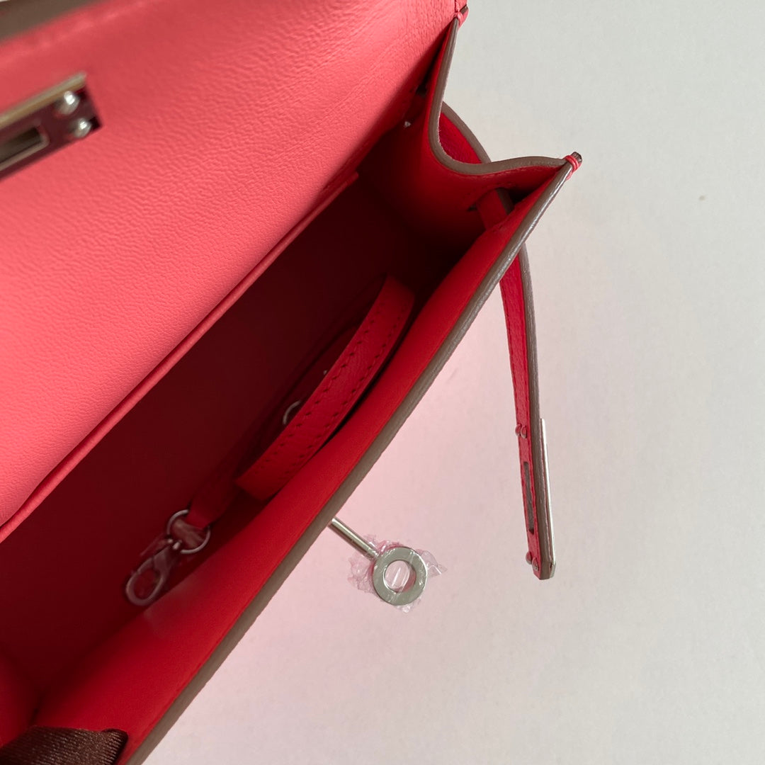 Hermès Kelly II Sellier Mini 2024 Pink Goatskins Leather Silver