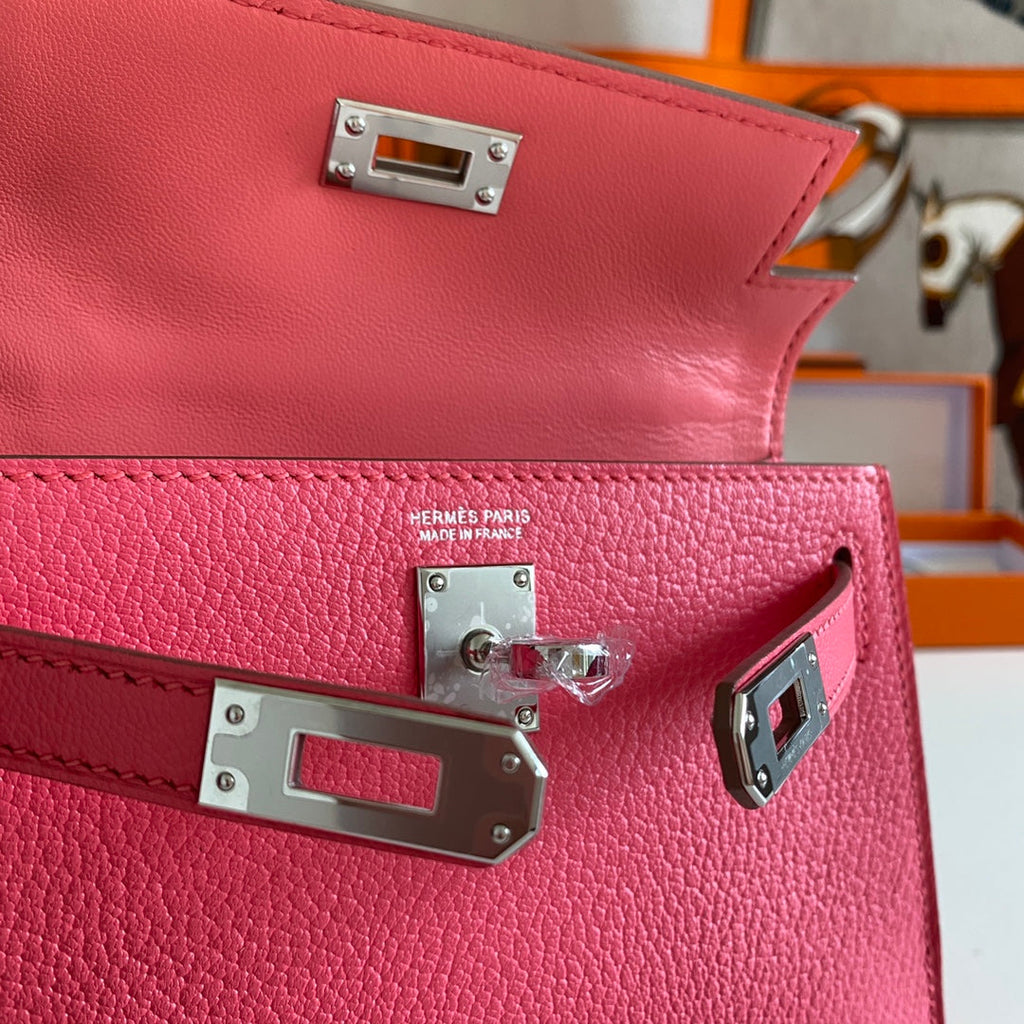 Hermès Kelly II Sellier Mini 2024 Pink Goatskins Leather Silver