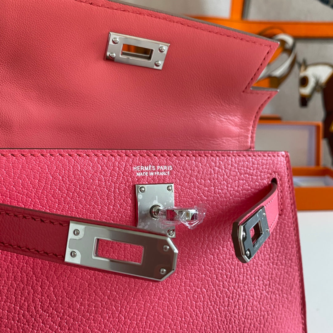 Hermès Kelly II Sellier Mini 2024 Pink Goatskins Leather Silver