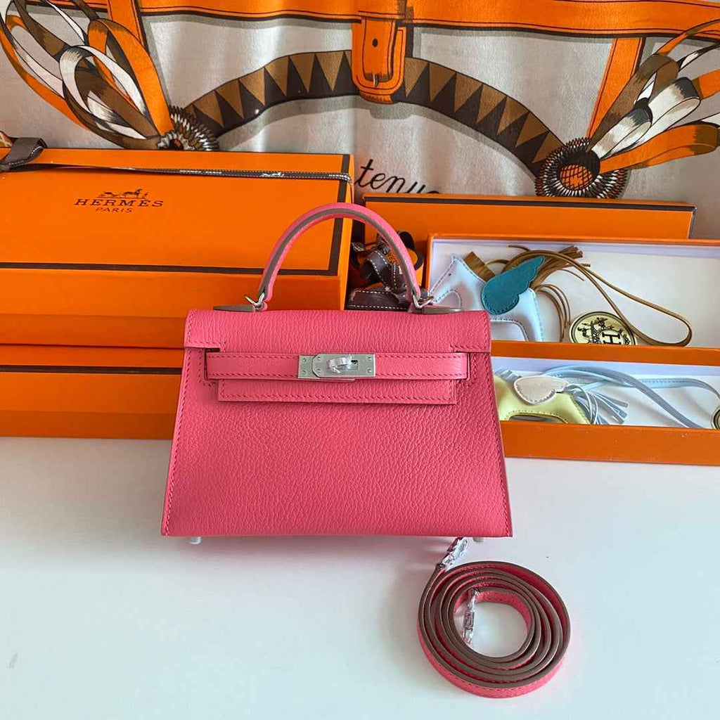 Hermès Kelly II Sellier Mini 2024 Pink Goatskins Leather Silver