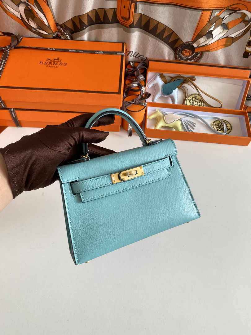 Hermès Kelly II Sellier Mini 2024 Blue Goatskins Leather Gold