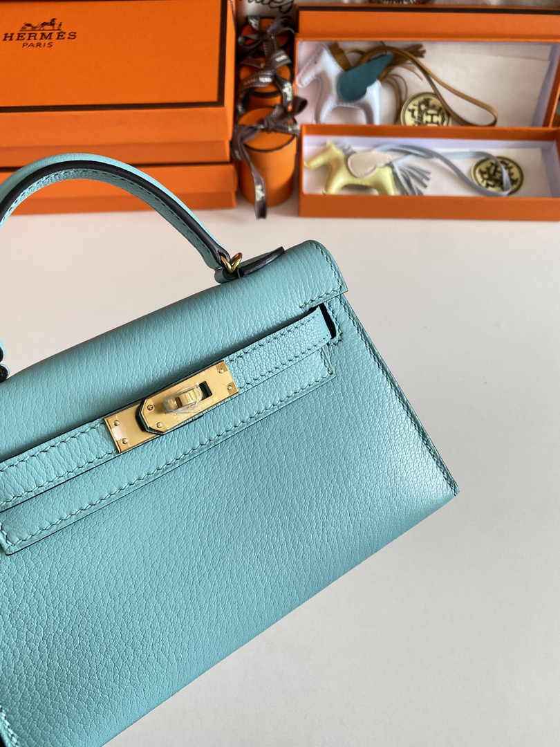 Hermès Kelly II Sellier Mini 2024 Blue Goatskins Leather Gold