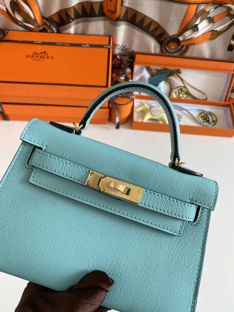 Hermès Kelly II Sellier Mini 2024 Blue Goatskins Leather Gold