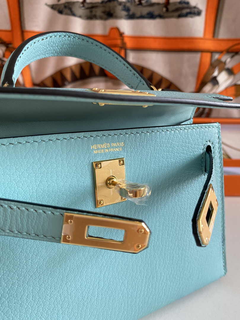 Hermès Kelly II Sellier Mini 2024 Blue Goatskins Leather Gold