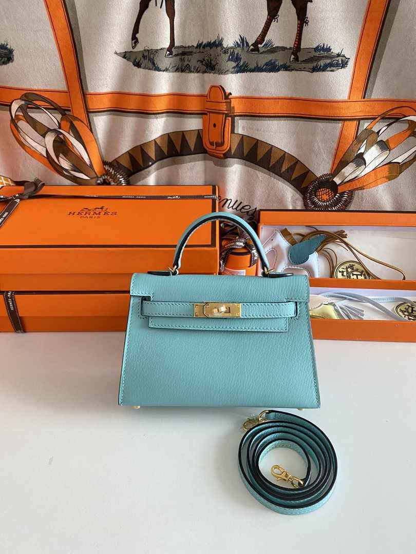 Hermès Kelly II Sellier Mini 2024 Blue Goatskins Leather Gold