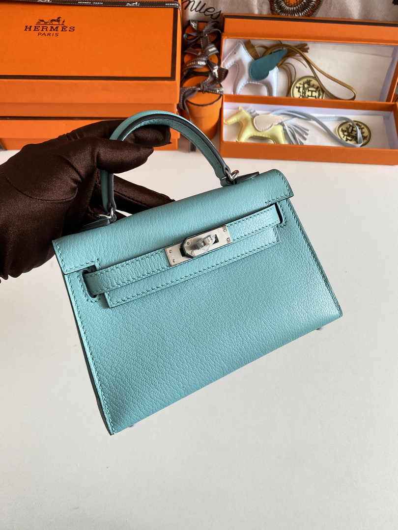 Hermès Kelly II Sellier Mini 2024 Blue Goatskins Leather Silver