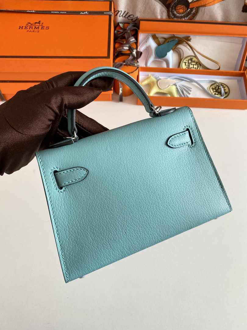 Hermès Kelly II Sellier Mini 2024 Blue Goatskins Leather Silver