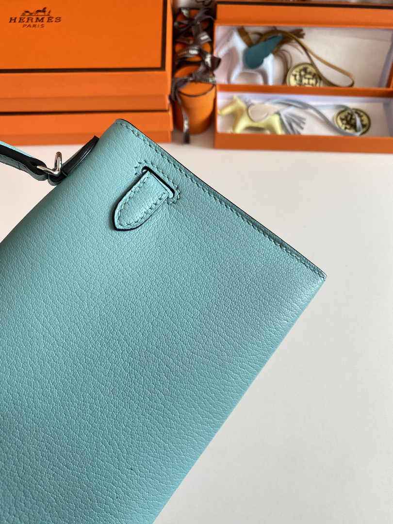 Hermès Kelly II Sellier Mini 2024 Blue Goatskins Leather Silver