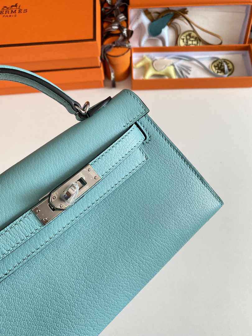 Hermès Kelly II Sellier Mini 2024 Blue Goatskins Leather Silver