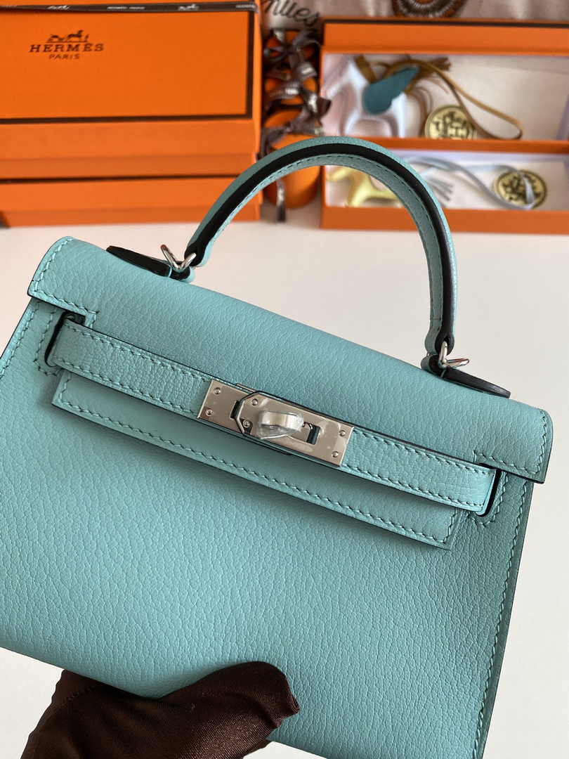 Hermès Kelly II Sellier Mini 2024 Blue Goatskins Leather Silver