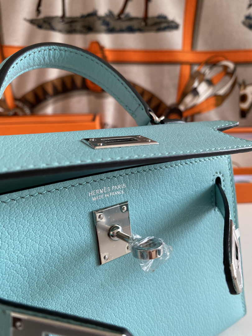 Hermès Kelly II Sellier Mini 2024 Blue Goatskins Leather Silver