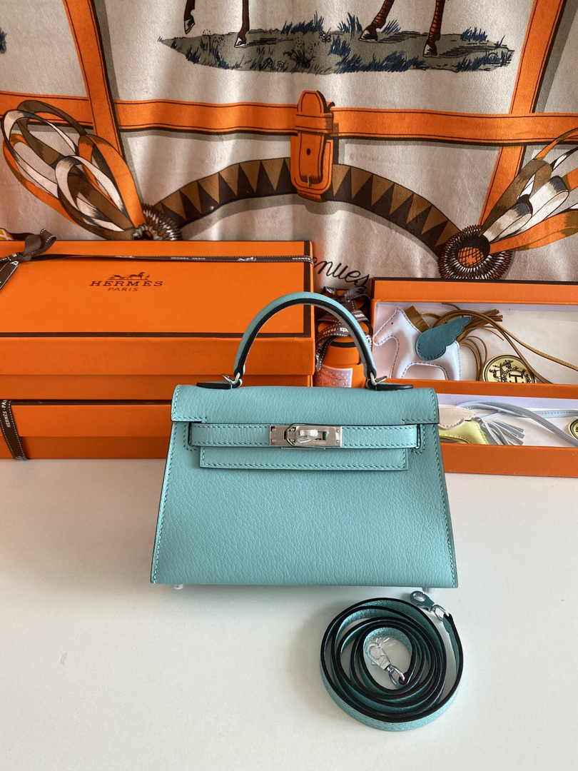 Hermès Kelly II Sellier Mini 2024 Blue Goatskins Leather Silver
