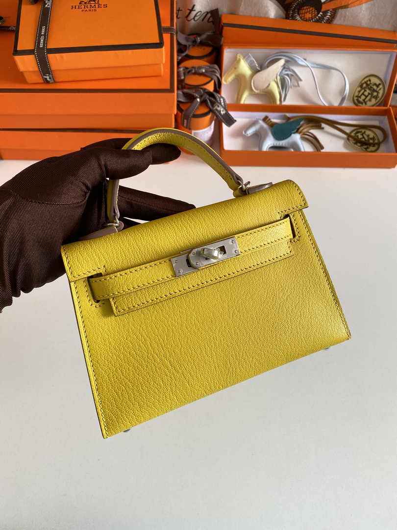 Hermès Kelly II Sellier Mini 2024 Yellow Goatskins Leather Silver