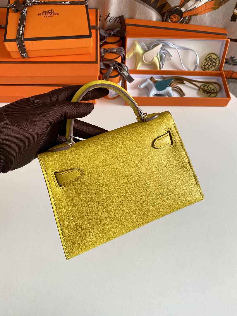 Hermès Kelly II Sellier Mini 2024 Yellow Goatskins Leather Silver