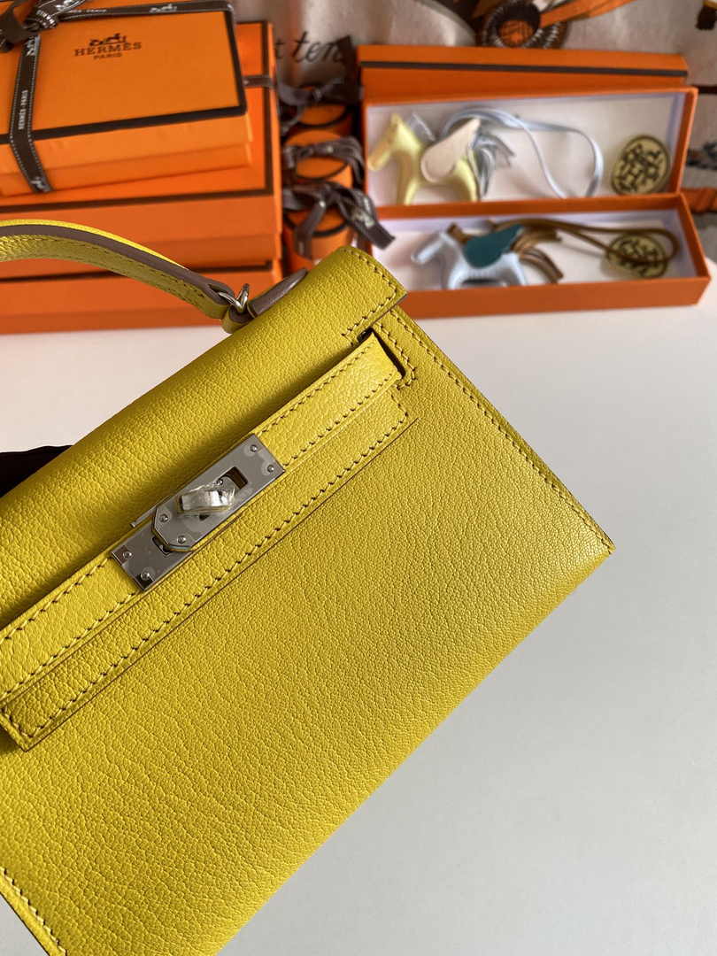 Hermès Kelly II Sellier Mini 2024 Yellow Goatskins Leather Silver